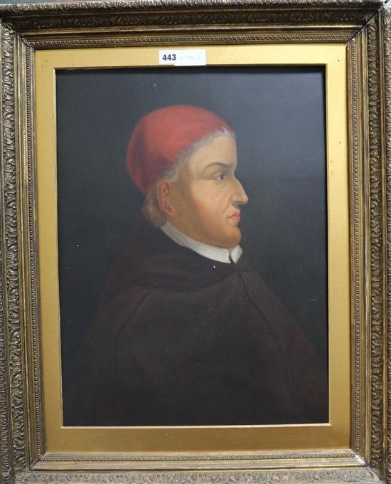 19th century English School, oil on canvas, portrait of a clergyman, 16 x 44cm